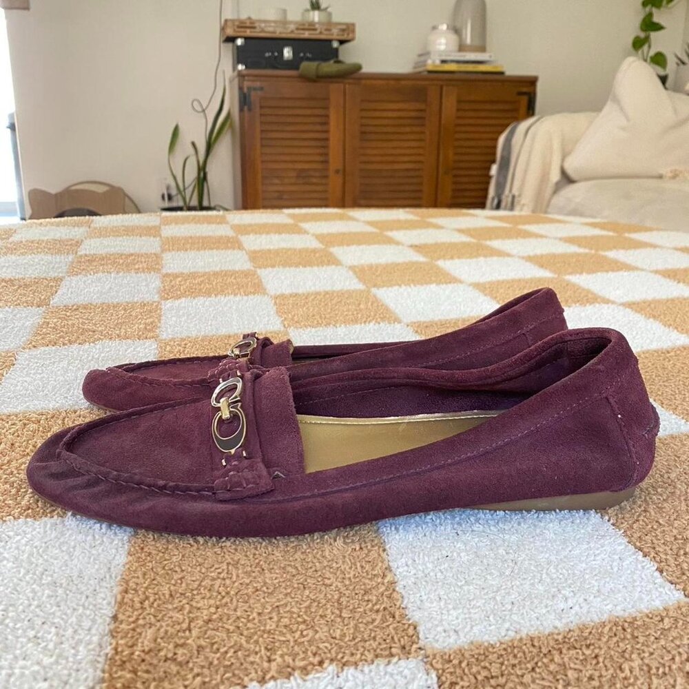 COACH BURGUNDY PURPLE GOLD DRESS SHOES VELVET SUEDE WOMENS SIZE 11